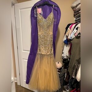 Jovani Silver and Gold Embellished Dress
